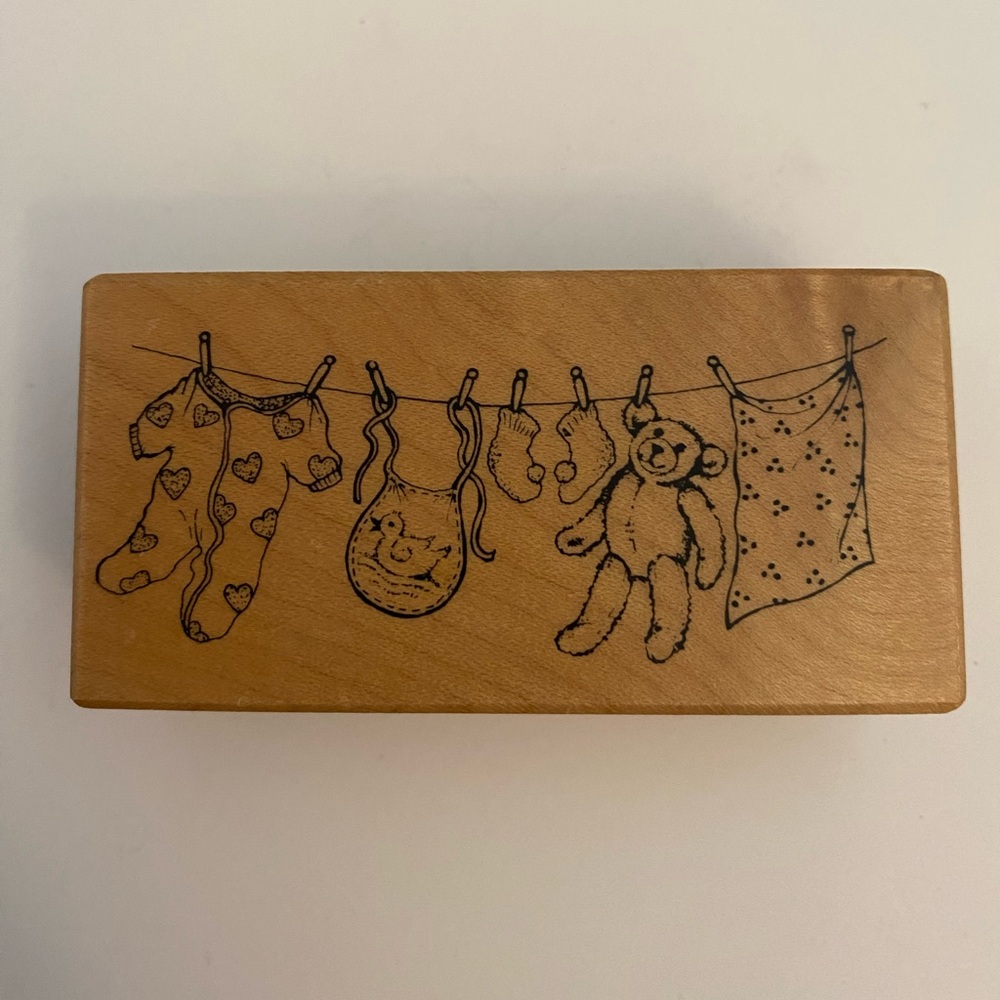 PSX Clothesline with Baby Items rubber stamp